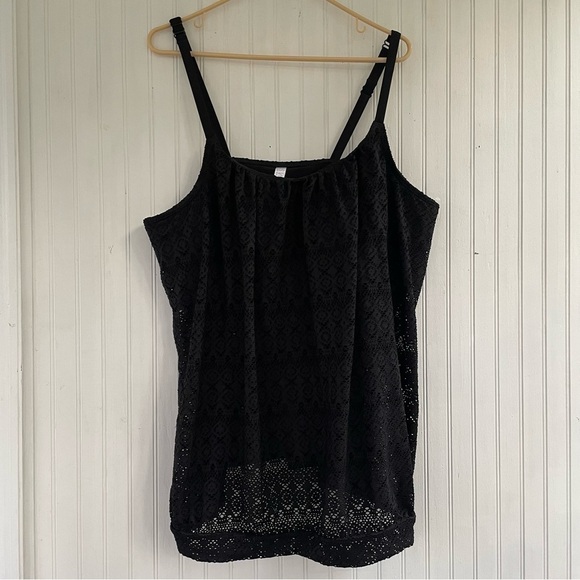Cacique No-Wire Blouson Crochet Swim Tankini Top & Swim Skirt BLACK Size 22/24 - Picture 3 of 16